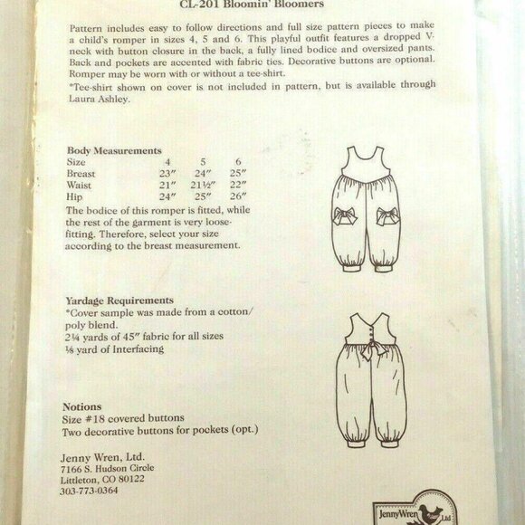 Sewing Pattern The Clothesline Childs Playsuit Romper Bloomin Bloomers Size 4-6 - Picture 3 of 3